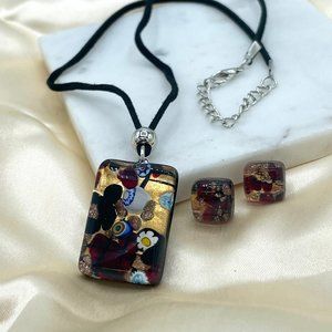 Italian Murano Glass set Necklace and Stud Earrings in Sterling Silver